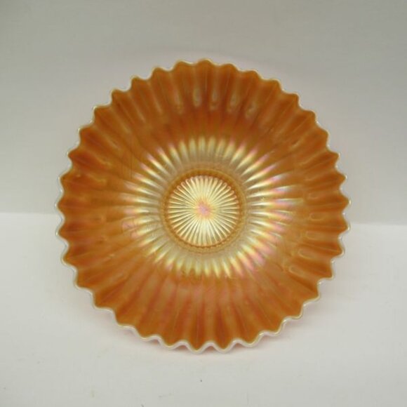 Dugan Carnival Glass Peach Opalescent SINGLE FLOWER FRAMED 8 1/2 In Ribbon Bowl - Picture 5 of 5